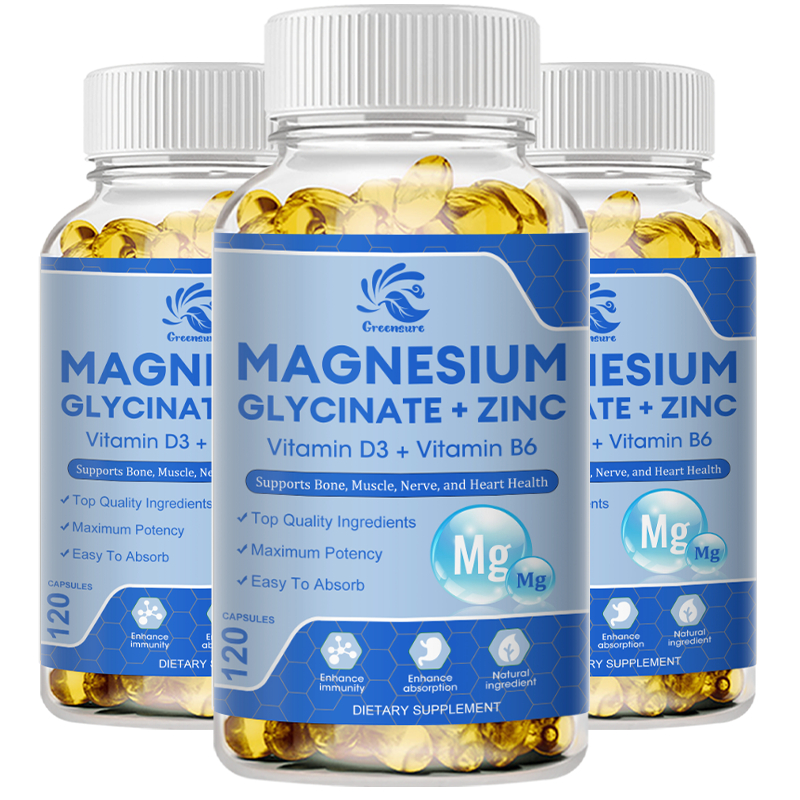 Magnesium Glycinate D3 B6 แคปซูลเพื่อผ่อนคลายกล้ามเนื้อประสาทและสุขภาพหัวใจ
