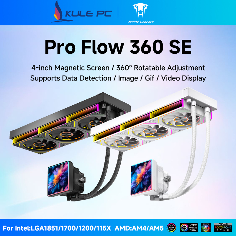 Jungle Leopard Pro Flow SE 360 CPU AIO Cooler หน้าจอ 4 นิ้วรองรับข้อมูลภาพวิดีโอ 5V 3PIN ARGB Mobo Sync 360 มม.Liquid Cooler สําหรับ Intel LGA1155 LGA1200 LGA1700 AMD AM5 AM4