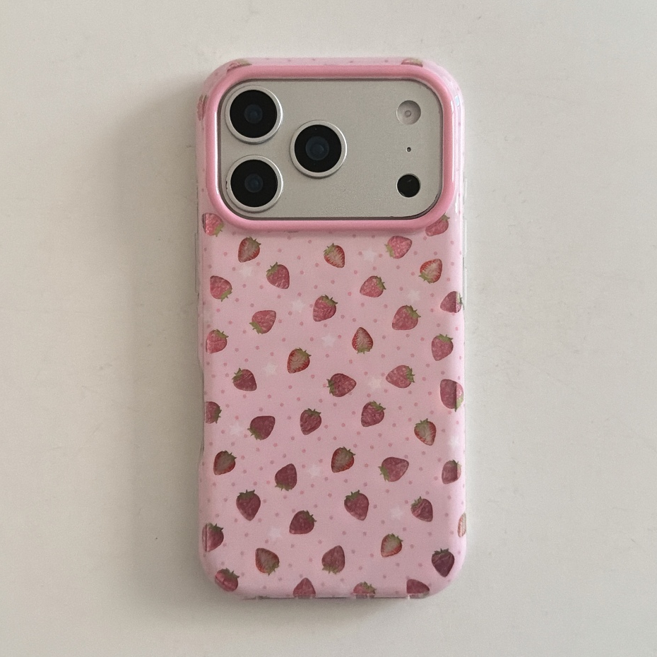 สไตล์เรียบง่ายเต็มหน้าจอสตรอเบอร์รี่เคสโทรศัพท์กันกระแทกฝาหลังสําหรับ iPhone 17 16 15 14 13 Pro Max 17Pro