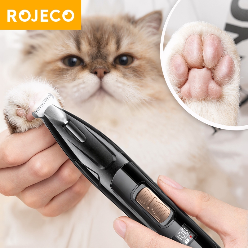 Rojeco Digital Display Pet Clipper สีดํา 2-Speed ชาร์จสุนัขแมวกรูมมิ่งเครื่องโกนหนวดผม