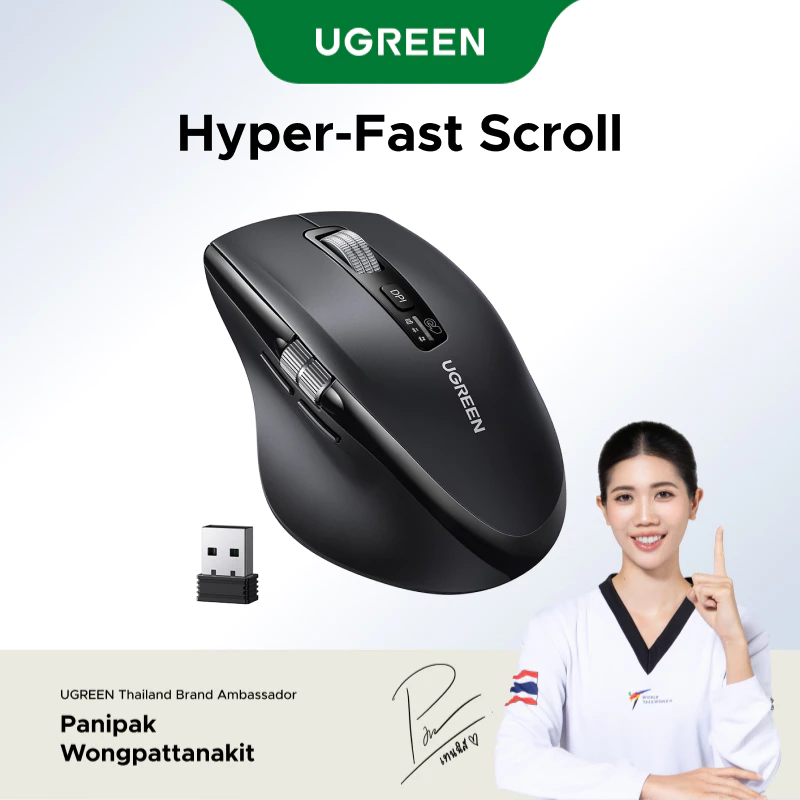 Ugreen Hyper-Fast Scroll เมาส์ไร้สายบลูทูธ 5.4 2.4G Ergonomic 5000DPI สําหรับ MacBook แท็บเล็ตแล็ปท็อปคอมพิวเตอร์ PC เม้าส์