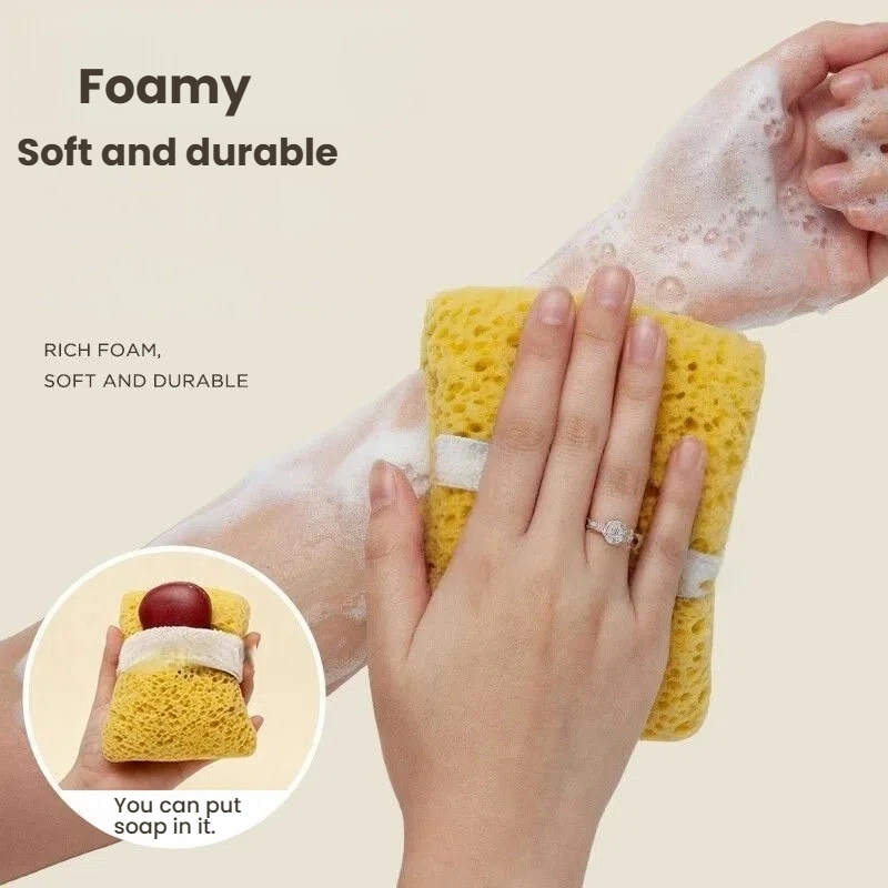 2-in-1 Double-Sided Bath แปรงฟองน้ําหยาบ/พื้นผิวFine Bath ทําความสะอาดฟองกระเป๋าสุทธิ Body Exfoliating แปรงอาบน้ํา