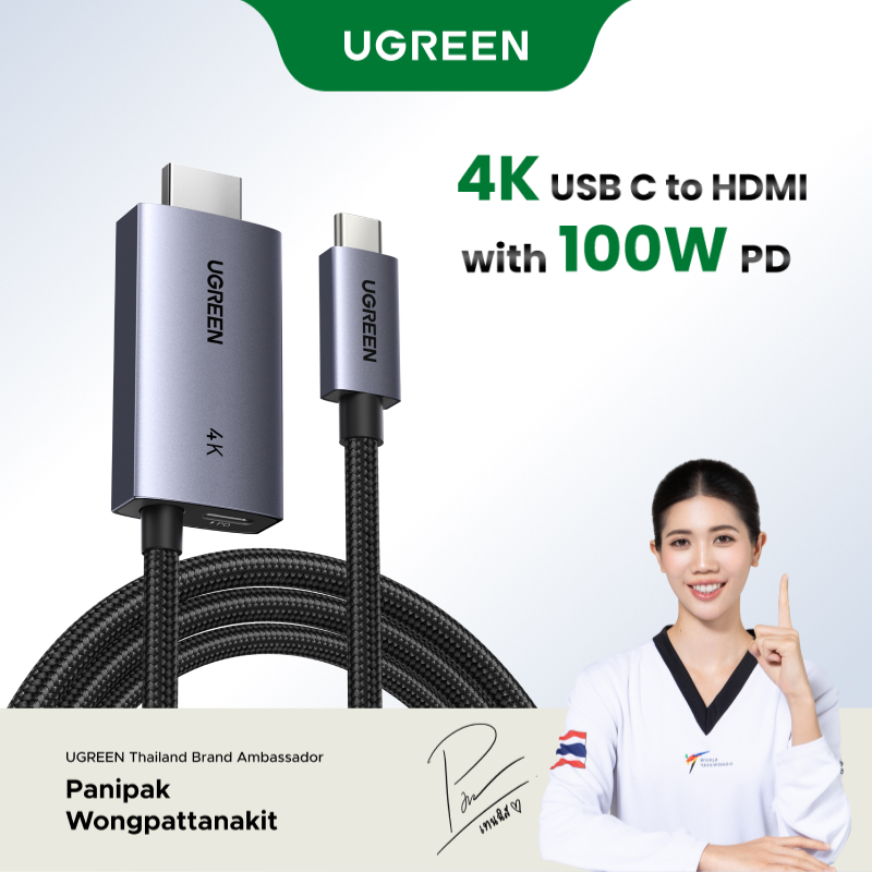 Ugreen สาย USB C to HDMI (4K@60Hz) Type C to HDMI Adapter Thunderbolt 4/3 to HDMI for Home Office เข