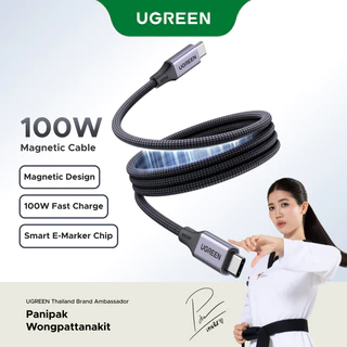 UGREEN สาย USB-C แม่เหล็กอัตโนมัติ 480Mbps Max, 20V/5A Max, รองรับการชาร์จเร็ว PD100W, USB 2.0 Data Transfer PVC เข้ากันได้กับ iPhone 17/16/15 series