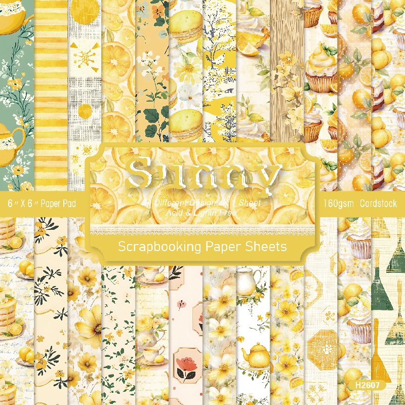 กระดาษแพ็ค 6"x6"Sunny 24 แผ่นการ์ดกระดาษพื้นหลังศิลปะทํา