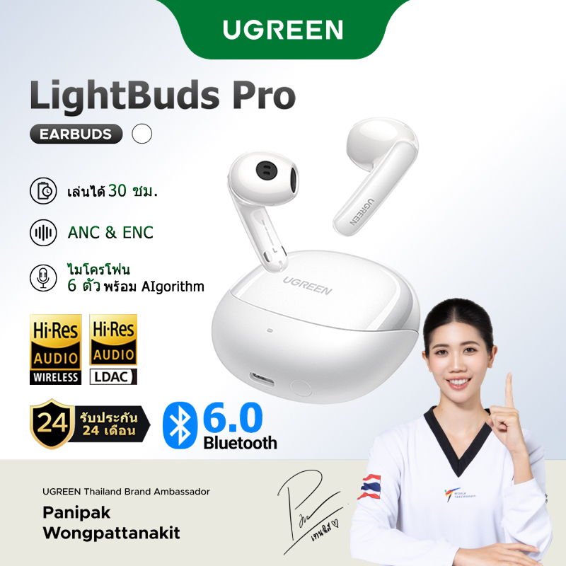 【ANC&ENC】UGREEN LightBuds Pro Bluetooth 6.0 Al Wind ลดเสียงรบกวน Hi-Res & LDAC ได้รับการรับรองชุดหูฟ