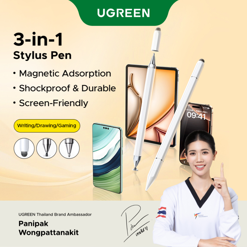 UGREEN 3-in-1 Magnetic Universal Stylus Pen ,Triple Tips Design ,ไม่มีการชาร์จ ,เหมาะสําหรับการเขียน