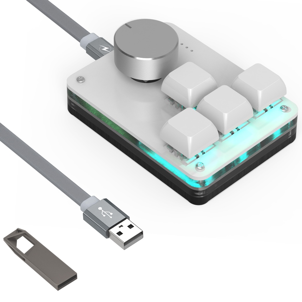 GEEKRIA USB Mini 4-Key + Knob One-Handed Mechanical Keyboard,ปรับแต่ง 3 ชั้นมาโครฟังก์ชั่น OSU Micro