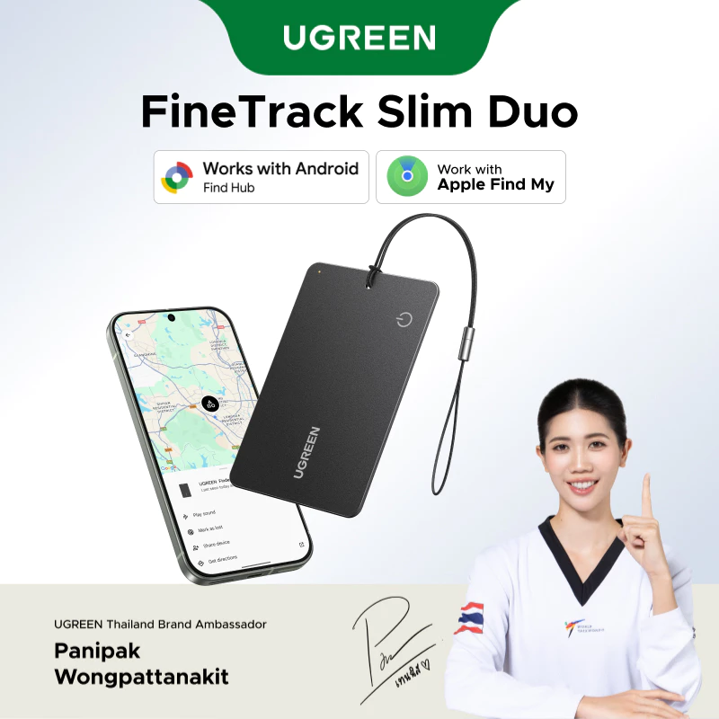 UGREEN FineTrack Slim Duo Smart Tag Smart Locator Anti Lost Tracker Finder Locator ใช้งานร่วมกับ iOS Android สําหรับ iPhone 16 Pro Max/15/14/iPad/Mac Samsung OPPO VIVO Xiaomi