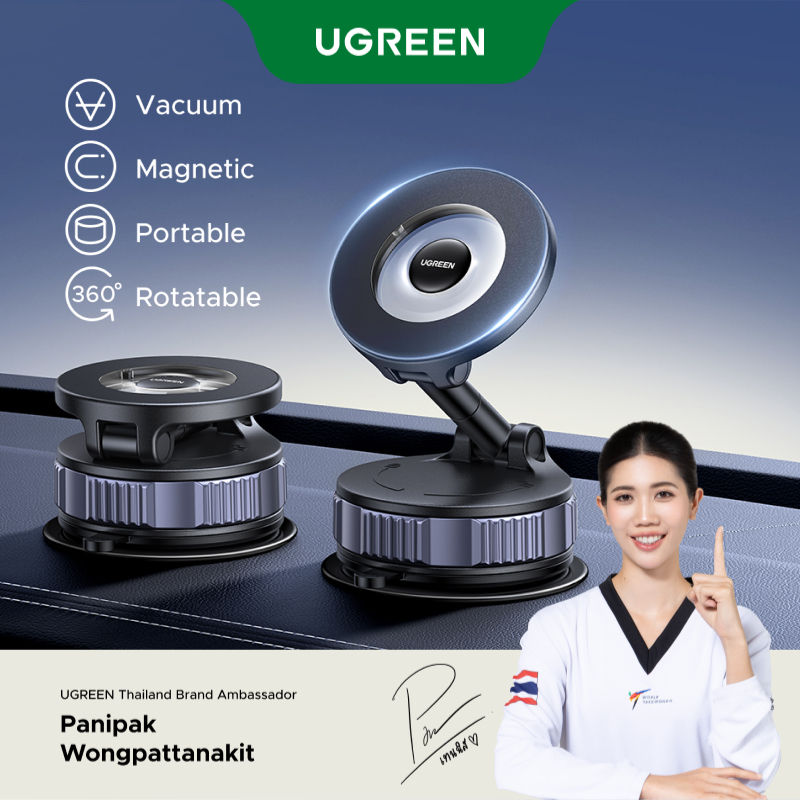 UGREEN ที่วางโทรศัพท์แม่เหล็กสูญญากาศ แบบพกพา 360° ที่วางโทรศัพท์ในรถยนต์แบบหมุนได้สําหรับซีรีส์ iPhone12-17