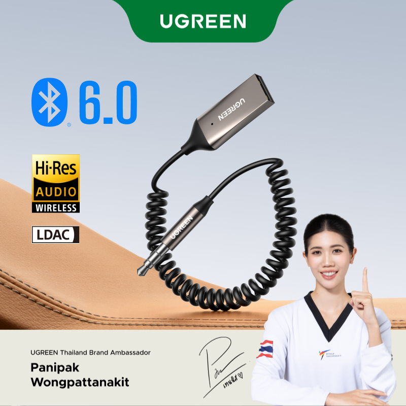 UGREEN อะแดปเตอร์ Bluetooth 6.0 Car AUX – เสียงความละเอียดสูง, LDAC/AAC/SBC, โทรแบบแฮนด์ฟรี, เชื่อมต