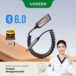 UGREEN อะแดปเตอร์ Bluetooth 6.0 Car AUX – เสียงความละเอียดสูง, LDAC/AAC/SBC, โทรแบบแฮนด์ฟรี, เชื่อมต่ออัตโนมัติ, สายขด 3.5 มม.