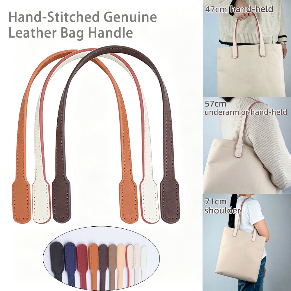 ใหม่ 1 คู่เย็บมือเย็บสายรัดกระเป๋าหนังแท้จับเปลี่ยน Cowhide Hand-Stitched Handmade กระเป๋าใต้วงแขน