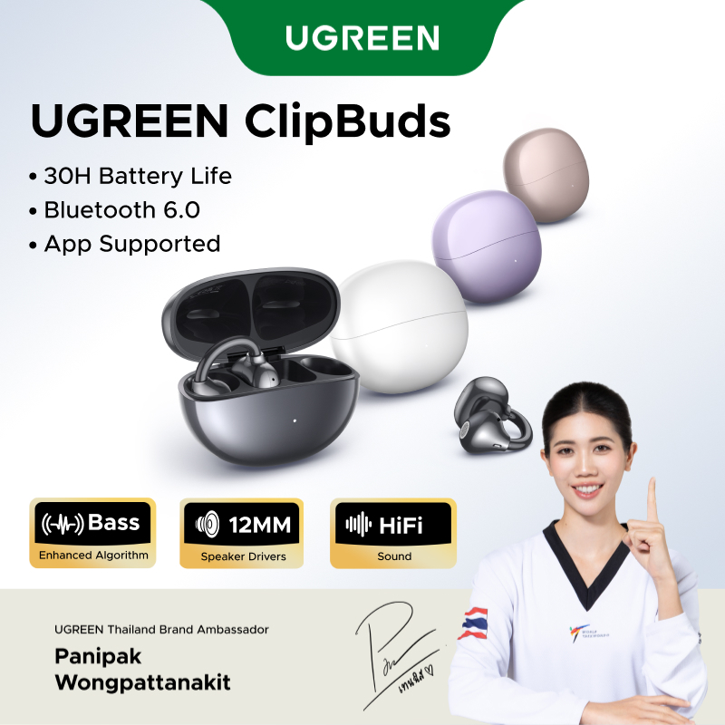 UGREEN ClipBuds หูฟังไร้สายบลูทูธแบบเปิดหู 6.0 Hi-Fi 12 มม. รองรับ UGREEN APP หูฟัง Bio-Diaphragm IP