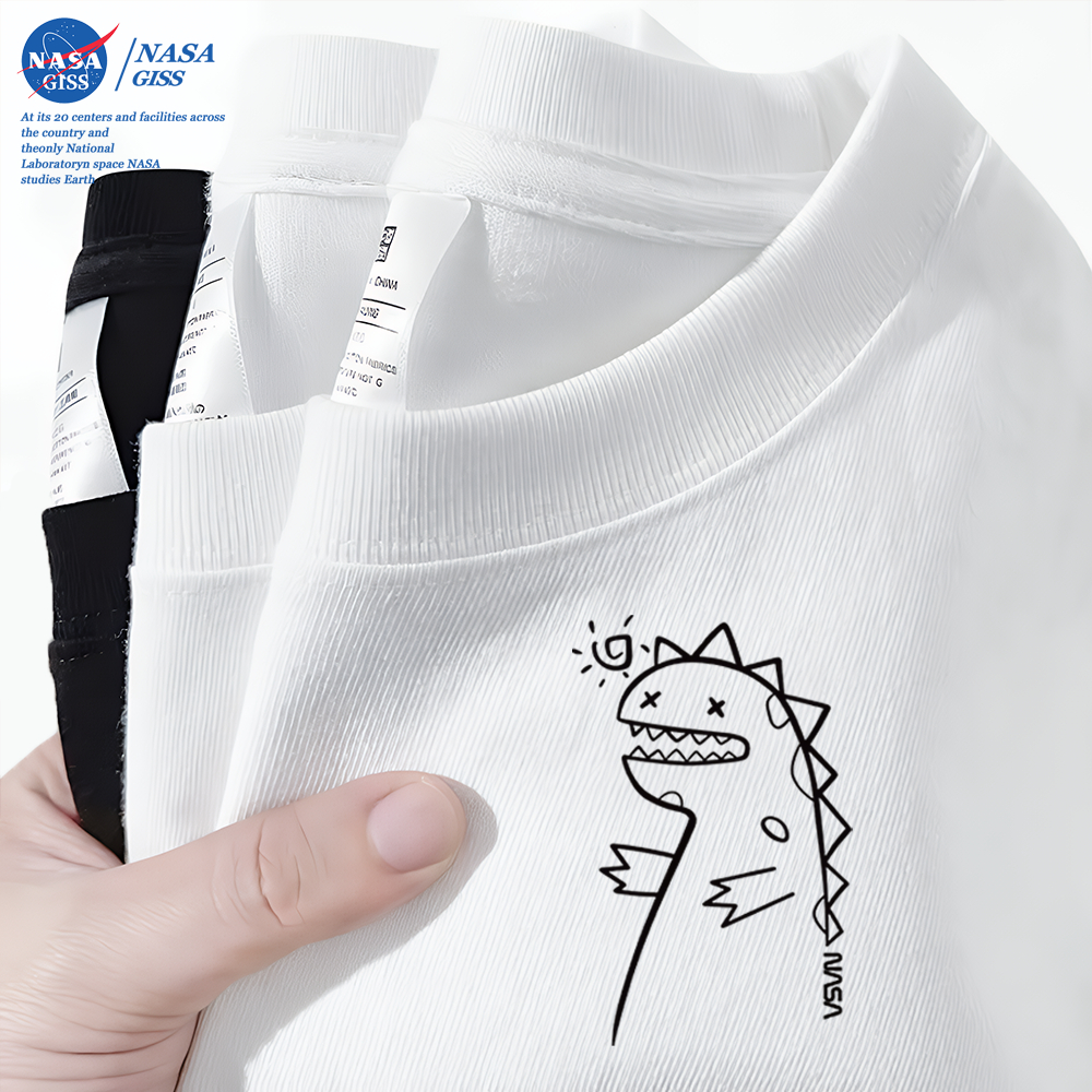NASA เสื้อยืดชายหญิงแขนสั้น สไตล์ลำลอง summer ไดโนเสาร์ พิมพ์ลาย คอตตอน คอกลม หลวมและระบายอากาศ