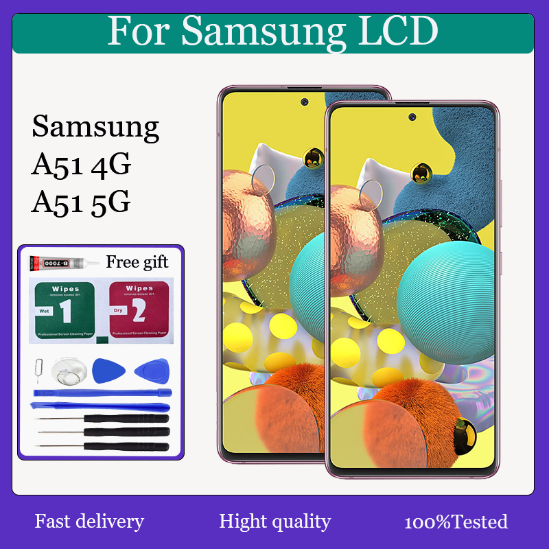 Original AMOLED สําหรับ Samsung Galaxy A51 4G / A51 5G จอแสดงผล LCD หน้าจอสัมผัสพร้อมการเปลี่ยนกรอบ