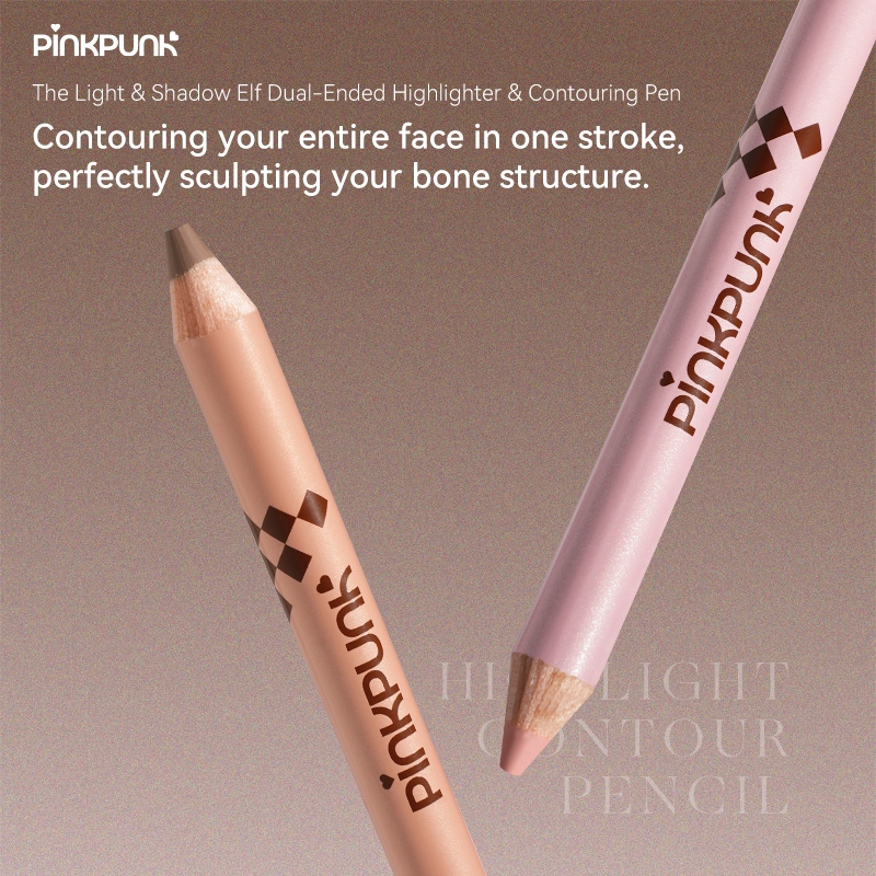 PinkPunk 2-in-1 ไฮไลท์และคอนทัวร์ เนื้อครีม ปากกาแบบสองหัว สามมิติ ธรรมชาติ ปรับผิวสว่าง 3.4g