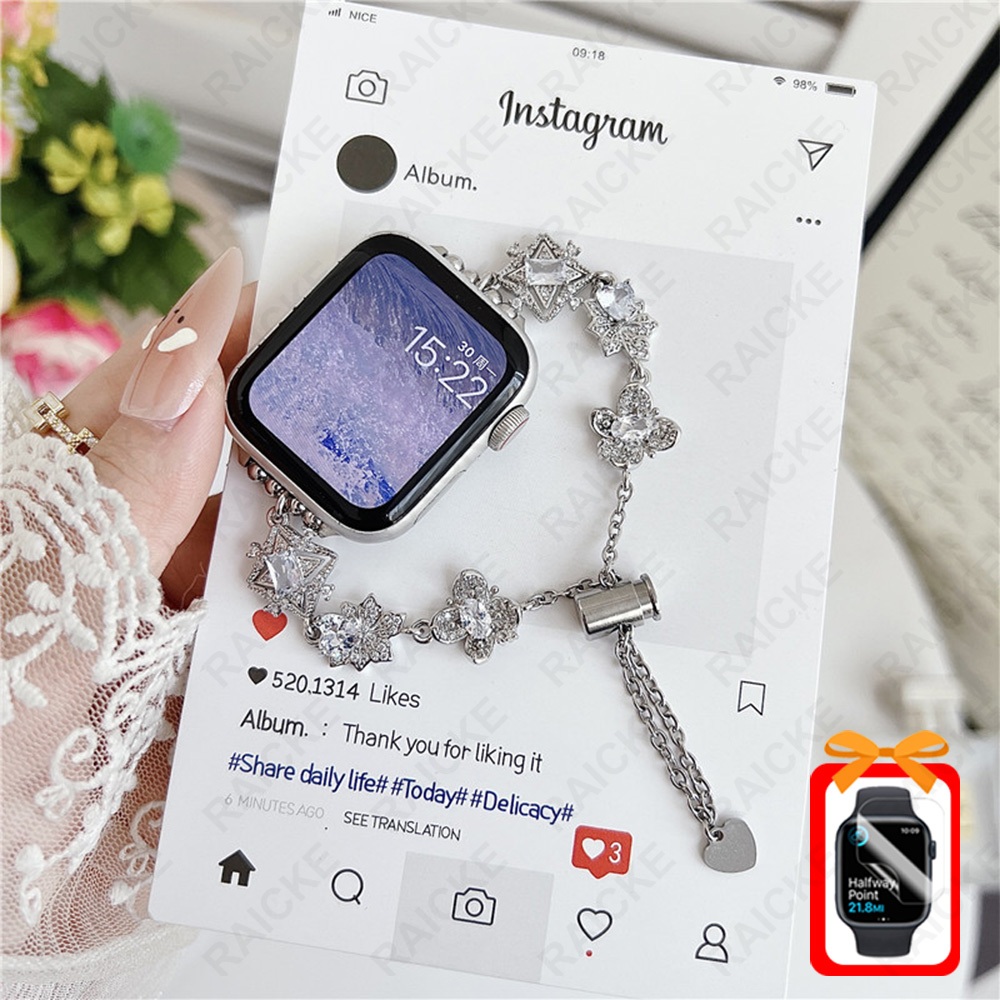 สายรัดข้อมือโลหะเพชรที่แฟชั่นสว่างสำหรับ iWatch Series 11/10/9/8/7/6/5/4/3 / SE Ultra 2 49mm 46mm 44mm 45mm 41mm 42mm 40mm 38mm