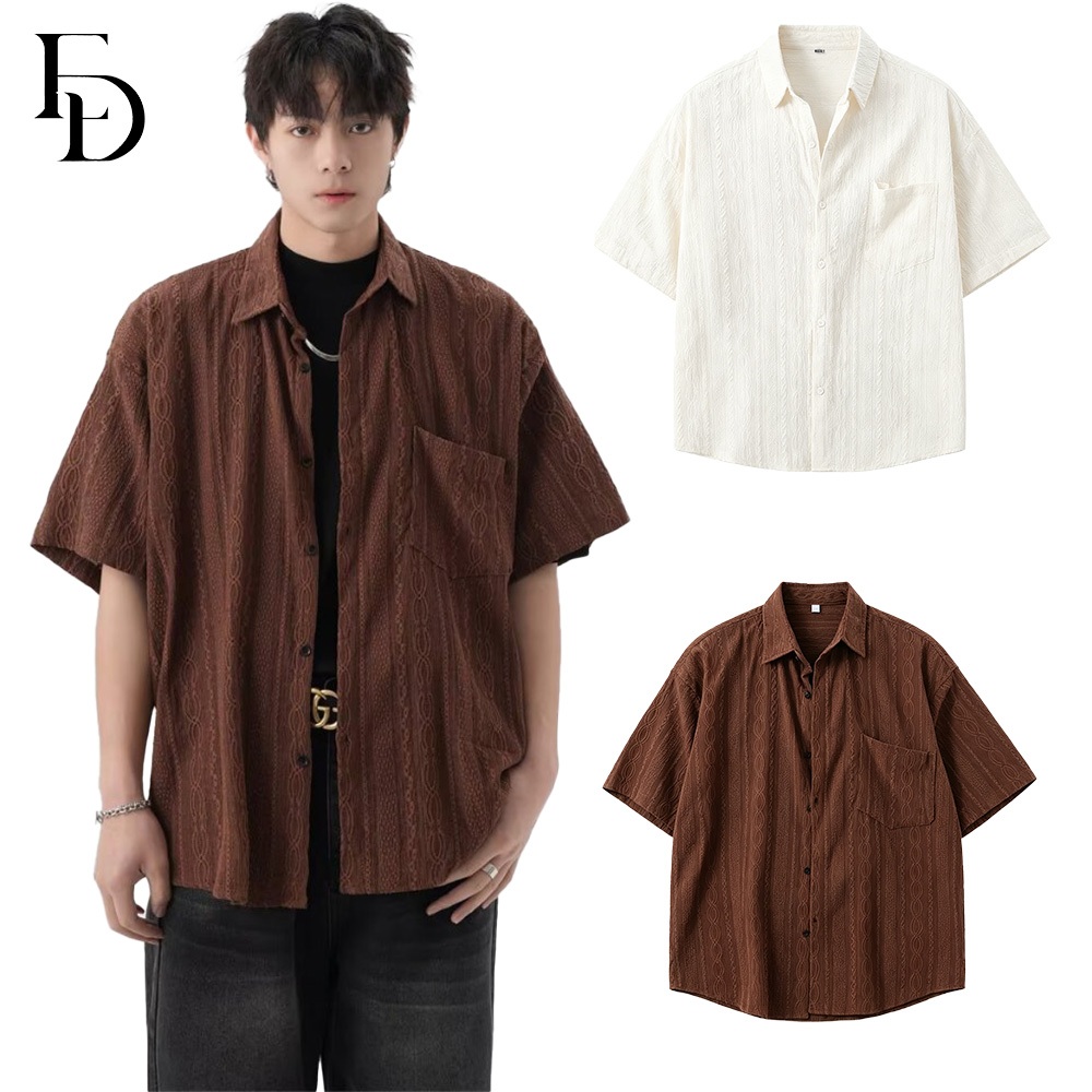 Edenstudio COD เสื้อหลวมแขนสั้นสีทึบสำหรับผู้ชาย