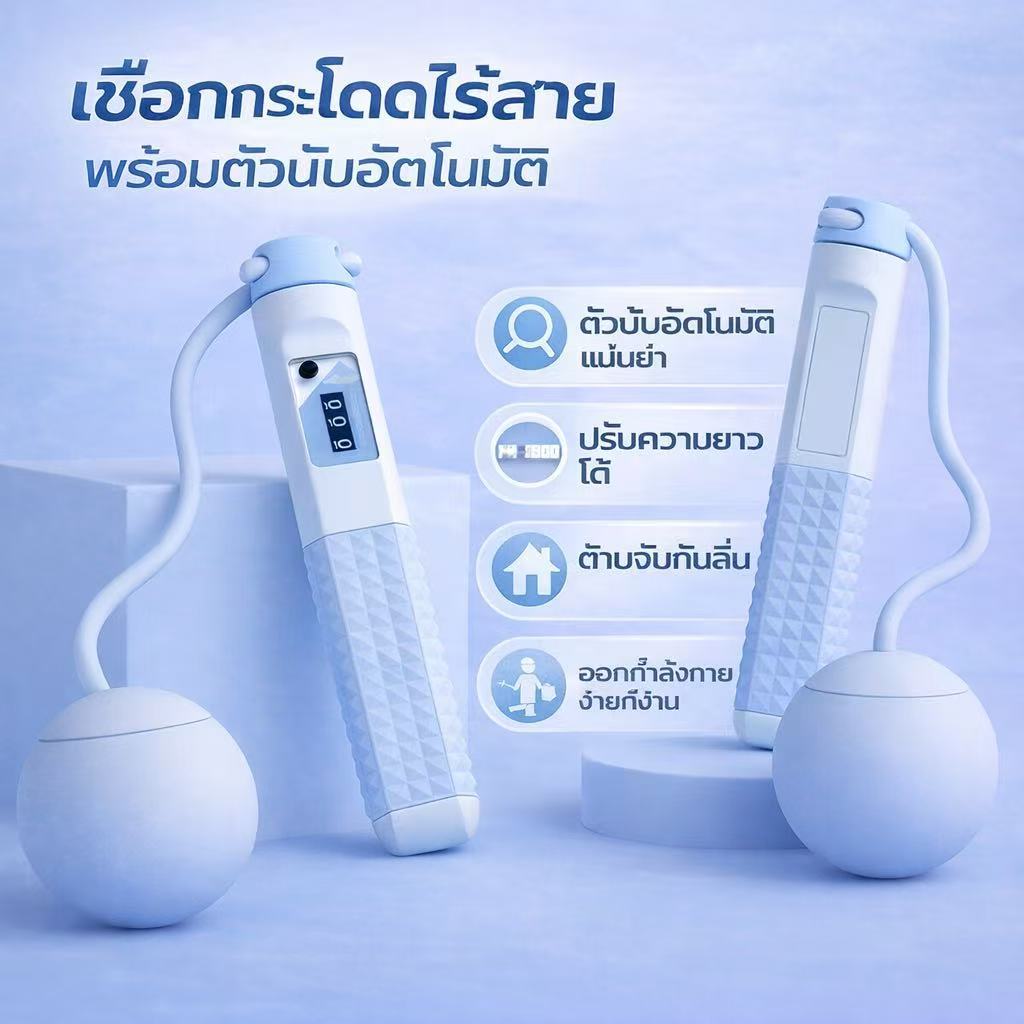 NEW เชือกกระโดดไร้สาย เชือกกระโดดไฟฟ้า เชือกกระโดดออกกำลังกาย มีหน้าจอ นับรอบ ปริมาณการเผาผลาญ Jump Rope