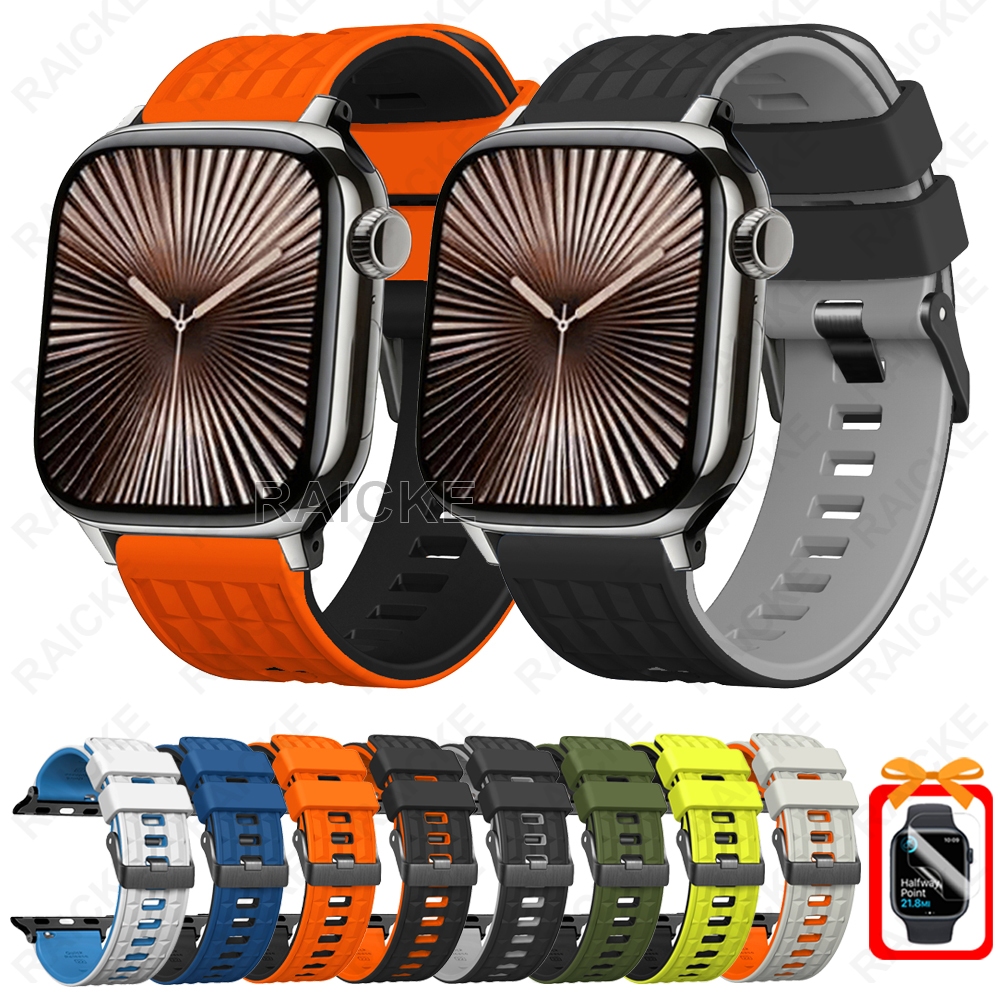 สายรัดกีฬายางซิลิโคนสายนาฬิกาสำหรับ iWatch Series 11/10/9/8/7/6/5/4/3 / SE Ultra 2 49mm 46mm 44mm 45mm 41mm 42mm 40mm 38mm – โปรปัง