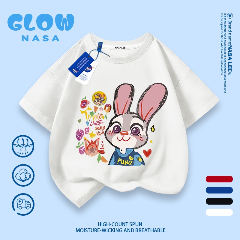 【สินค้าใหม่หน้าร้อน】 เสื้อยืด NASA ลายกระต่าย ผ้าคอตตอนนุ่ม ทรงหลวม ใส่ได้ทุกโอกาส เด็ก 3-16 ปี