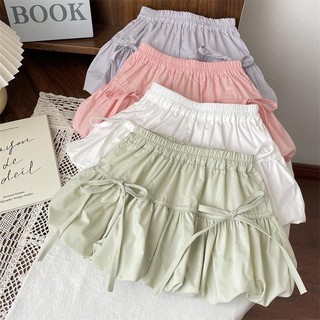Women White Puffy Bubble Skirt High Waist Pleated Mini Skirt Korean Style A-Line Skirt