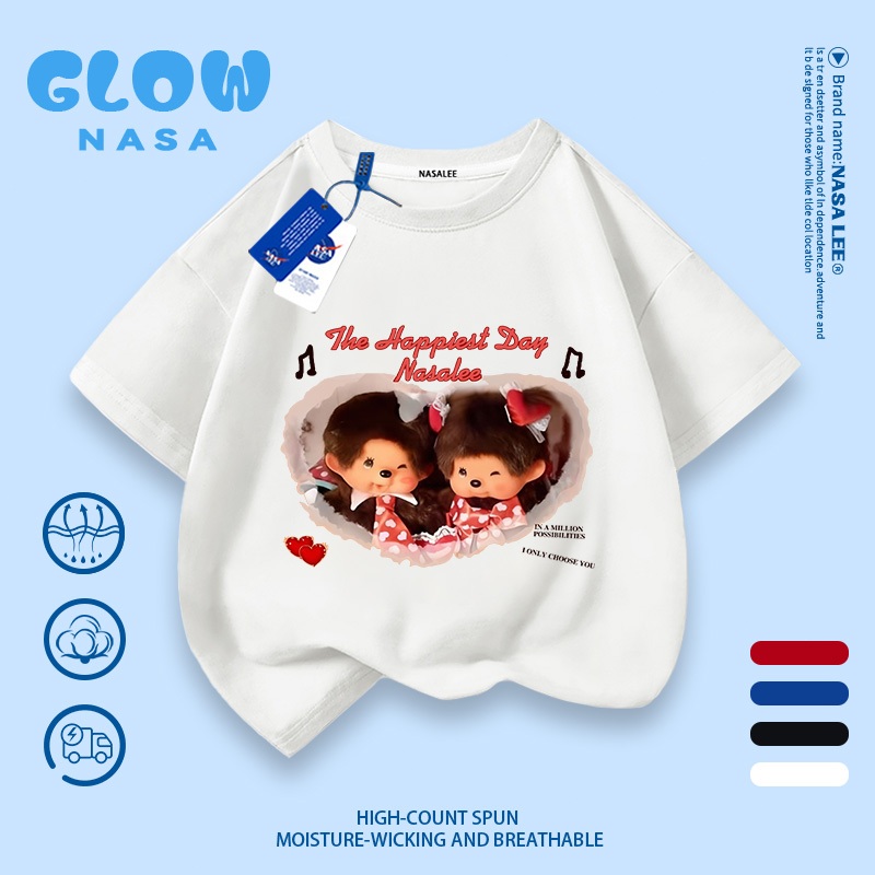 【สินค้าพร้อมส่ง】 เสื้อยืดคอตตอนทรงหลวมสำหรับเด็กชายและเด็กหญิง ลายตุ๊กตาน่ารัก สินค้าใหม่ฤดูร้อน สไตล์ไทย