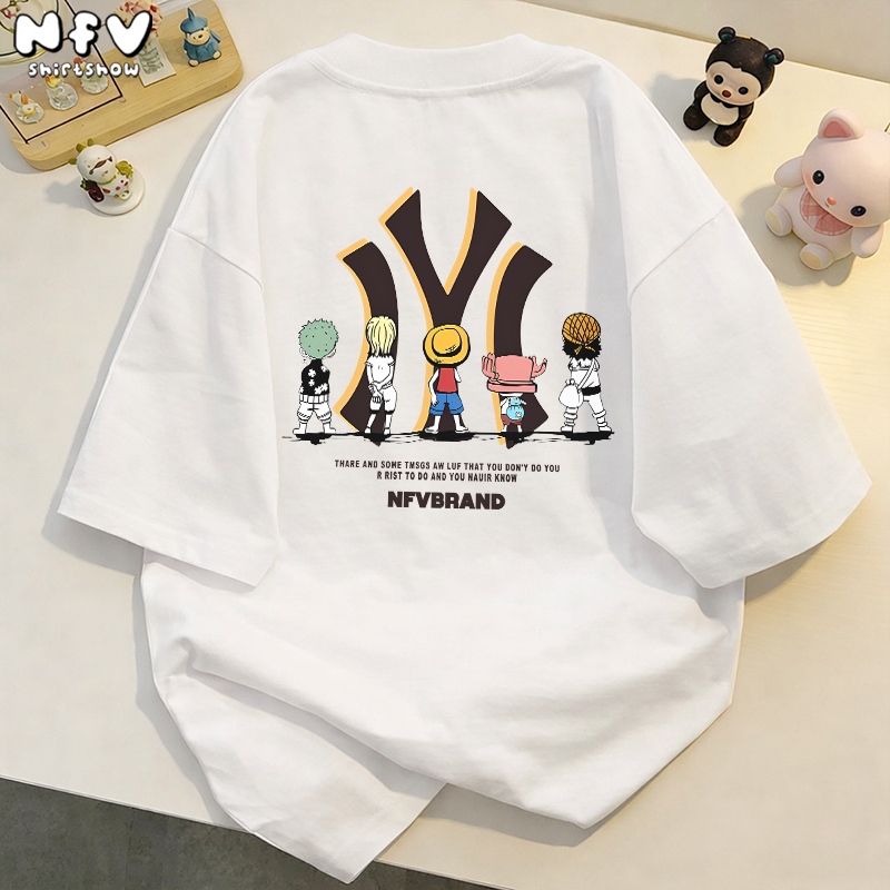 NFV เสื้อยืดคอกลมแขนสั้น💖ลายการ์ตูนแอนิเมชัน oversize ผ้านิ่ม ใส่สบาย สาวอวบ 100% Cotton t-shirt YG897