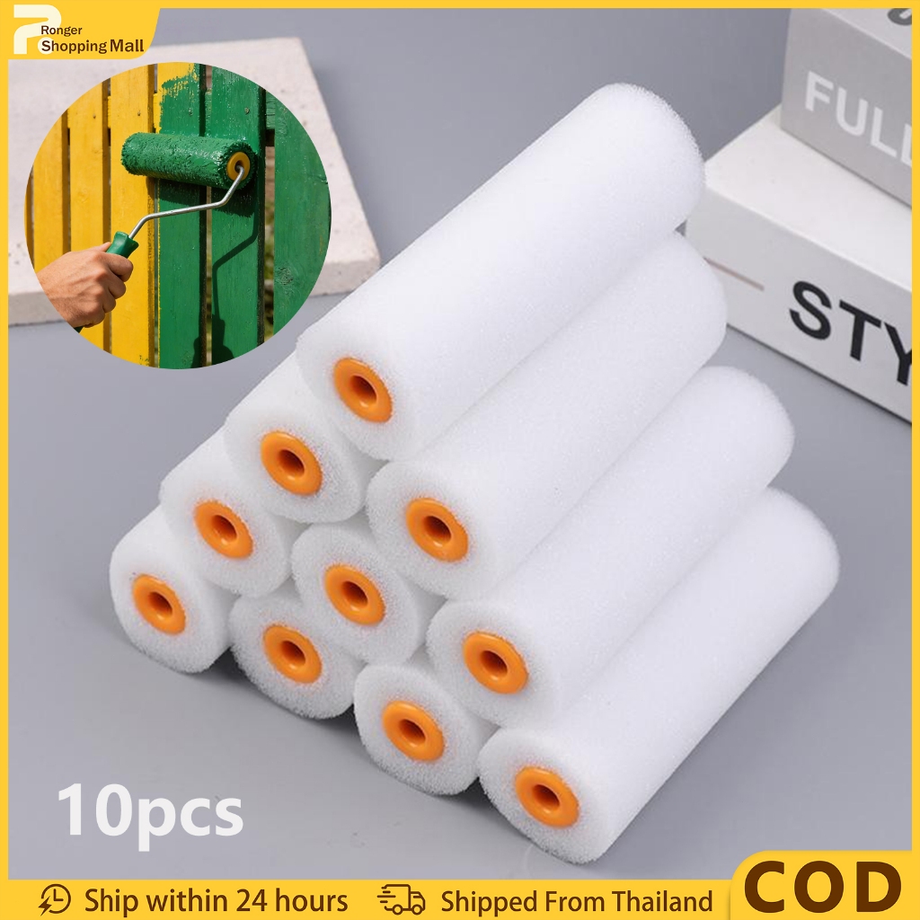（COD)10ชิ้นมิลลิเมตรสีขาวโฟมสีลูกกลิ้งแขนภาพวาดตกแต่งฟองน้ําลูกกลิ้งศิลปะชุดจิตรกรรมอุปกรณ์.