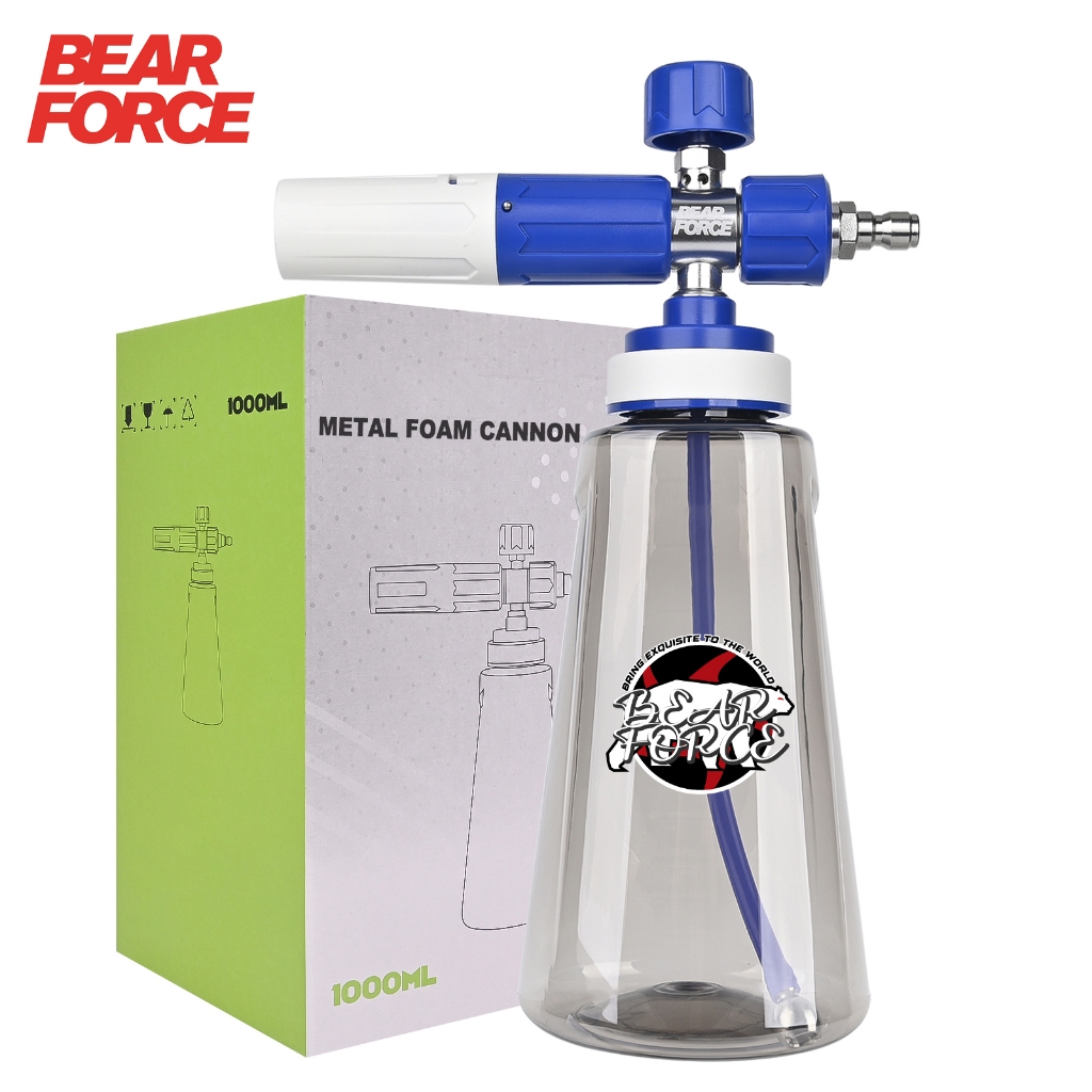 BEAR FORCE ปืนใหญ่โฟมอัพเกรดสําหรับเครื่องซักผ้าความดัน, ขั้วต่อ Quick ของ 1/4, 360° หัวฉีดสเปรย์ปรับได้, เครื่องจ่ายสบู่ 1ล, หัวฉีดรุ่นใหม่, โฟมหิมะหนา, สีฟ้า & สีขาว ราคา ถูกที่สุด ดีลบีเคเค