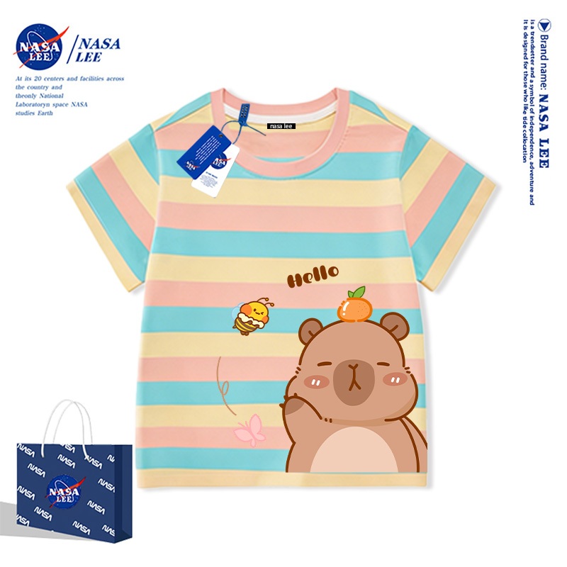 เสื้อยืดเด็กลายพิมพ์น่ารัก NASA LEE ตุ๊กตาหมีหัวส้ม พร้อมผึ้งน้อยบินตาม | เสื้อผ้าเด็กผ้า Cotton เนื้อดี ใส่สบาย (หลายสี)