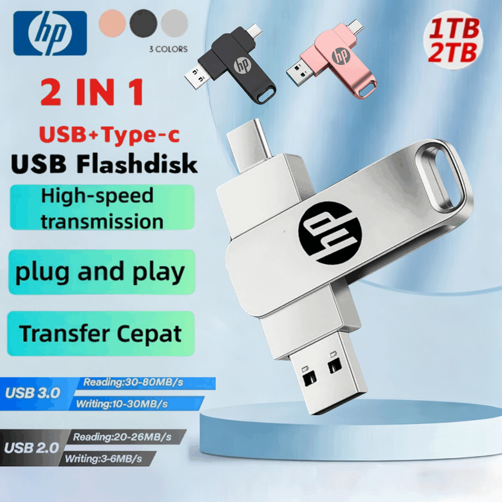 2TB Hp แฟลชไดรฟ์ OTG โลหะ type-c Micro USB สําหรับแล็ปท็อป โลหะ ความเร็วสูง สำหรับมือถือ Android คอมฯ USB3.0  2TB 1TB