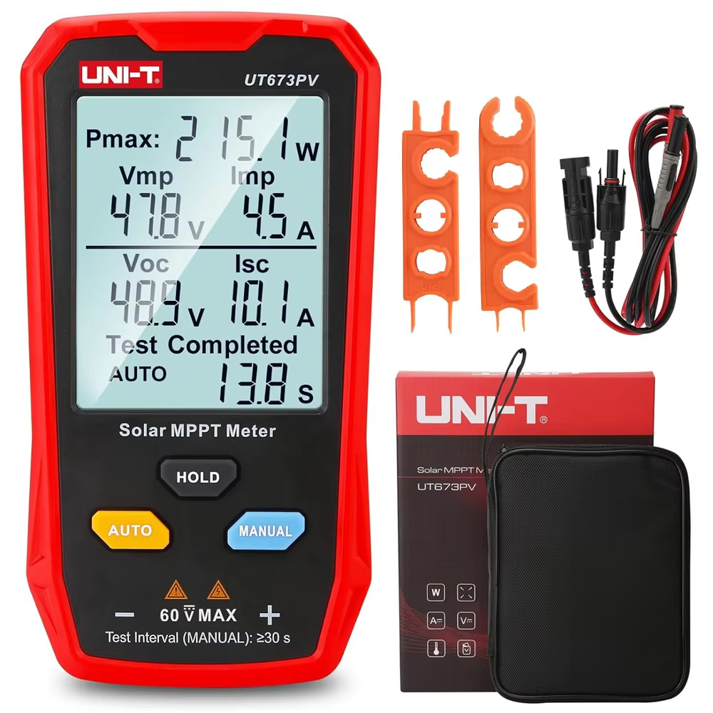 UT673PV 800W Solar Panel Tester Meter มัลติมิเตอร์โซลาร์เซลล์,มิเตอร์ MPPT พลังงานแสงอาทิตย์พร้อม LCD ที่ชัดเจนเป็นพิเศษขนาดใหญ่,Smart MPPT เปิดวงจร Voltag