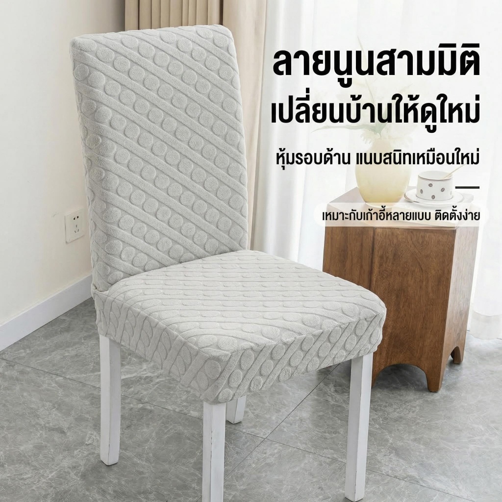 ผ้าครอบเก้าอี้ยืดหยุ่นหนา ปกคลุมเก้าอี้รับประทานอาหารทุกขนาด กันเปรอะกันฝุ่น ลายทอสีเทา สไตล์โมเดิร์น ซักได้ ใช้ได้ทุกฤดู