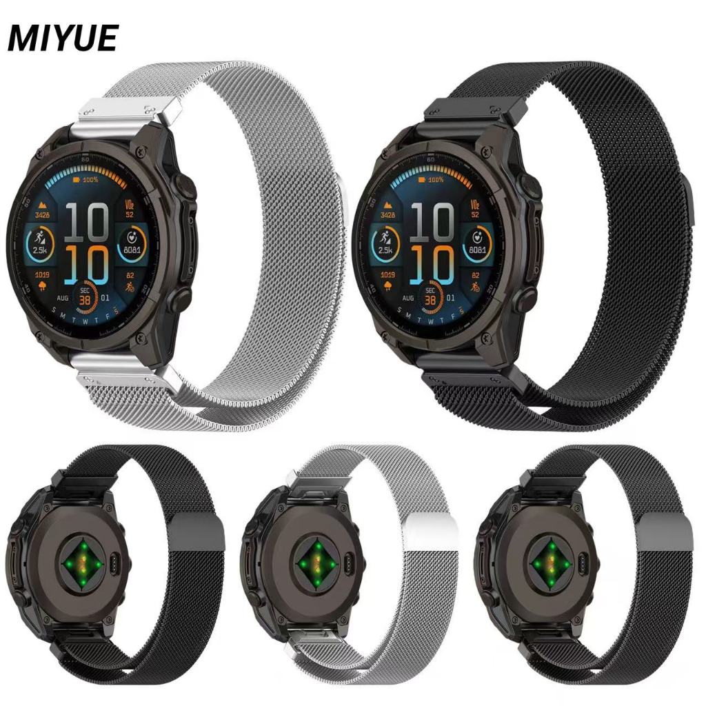 สาย Milanese สําหรับ Garmin Fenix 9Pro/8/7X/6X/7S/6S/Tactix8/7 สายนาฬิกา Forerunner 970/965/955/265 สแตนเลส Quick Release Band สําหรับ Instinct 3/2X/Venu3/2 นาฬิกา Garmin Wristban