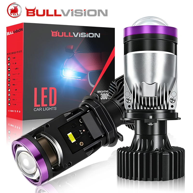 BULLVISION 2PCS Y30 โปรเจคเตอร์ H4 เลนส์หลอดไฟ LED MINI ไฟหน้ารถหลอดไฟ H4 Bi Led เลนส์ Canbus Turbo Light 12V 36V