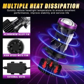 BULLVISION 2PCS Y30 โปรเจคเตอร์ H4 เลนส์หลอดไฟ LED MINI ไฟหน้ารถหลอดไฟ H4 Bi Led เลนส์ Canbus Turbo Light 12V 36V