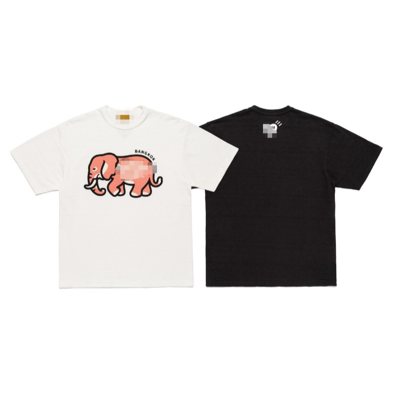 เสื้อยืดผ้าฝ้ายแขนสั้นลายช้างพิมพ์ สำหรับผู้ชายและผู้หญิง