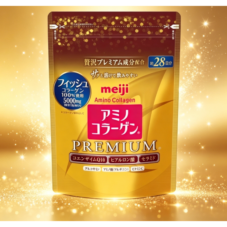 Meiji Amino Collagen Premium แหล่งจ่ายไฟ 28 วัน พร้อม CoQ10 & Hyaluronic Acid ฟื้นฟูผิว ดูดซับง่าย