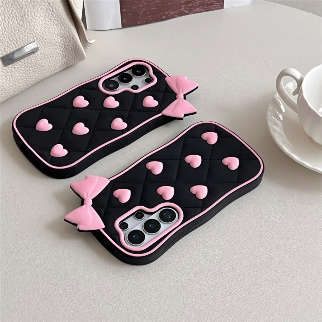 การ์ตูนน่ารัก 3D สีดำ LOVE เคส For Samsung Galaxy S26 Ultra S25 Ultra S24 Ultra S23FE S23 Ultra A57 
