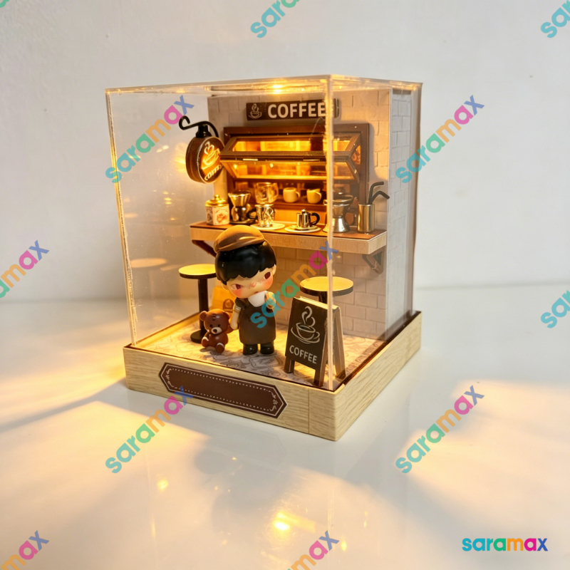 Hirono Happy Coffee House DIY Miniature Diorama Kit | Hirono Mini Figure Blind Box Display Case | ตุ