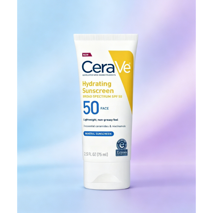 CearVe Hydrating Mineral Sunscreen SPF50 สําหรับผิวหน้าด้วยเซราไมด์และไนอาซินาไมด์