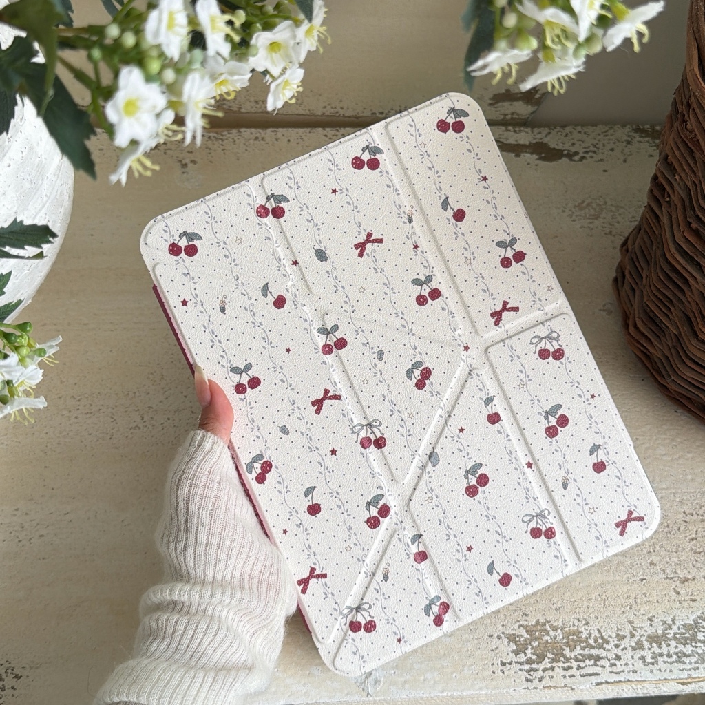 สําหรับ Cherry Magnetic Buckle Case iPad 2022 2024 2022 Pro 11 12.9 2025 11th Generation พับสมาร์ทกรณีพร้อมดินสอสําหรับ iPad 4 5 6 7 8 10.9 10.2 Mini6 แท็บเล็ต iPad Air 7 ฝาครอบ