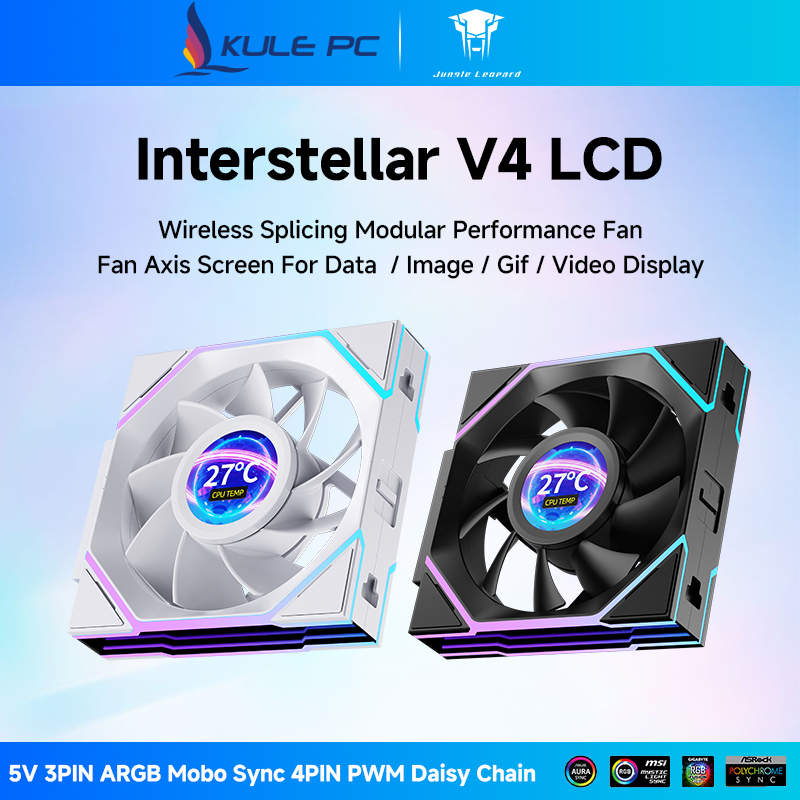 Jungle Leopard Interstellar V4 LCD CPU พัดลม 120 มม.ไร้สาย Splicing Axial หน้าจอรองรับข้อมูลภาพวิดีโอจอแสดงผล 5V 3PIN ARGB Mobo Sync 4PIN PWM Daisy Chain