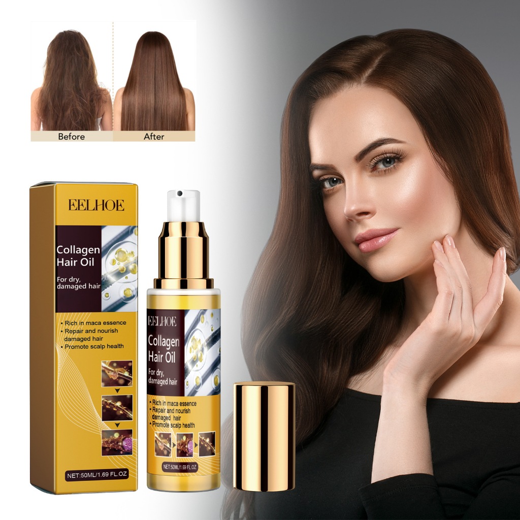 Collagen Hair Oil with Maca Essence Repair Dry Damaged Hair Nourish Scalp Smooth Shiny 50ML