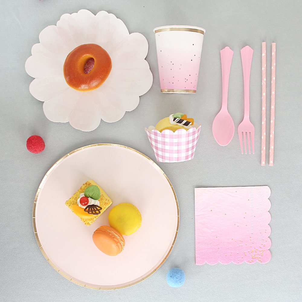 Solid Lace Disposable Dinner Plate Light Pink Tableware Set Cherry Pink Birthday Party Paper Plate T