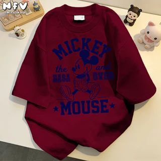 NFV แฟชั่นเกาหลี✨ระบายอากาศ เสื้อยืดแขนสั้นคอกลม ทรงหลวม สไตล์เรียบง่าย Mickey Mouse ใส่สบาย YG2796