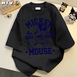 NFV แฟชั่นเกาหลี✨ระบายอากาศ เสื้อยืดแขนสั้นคอกลม ทรงหลวม สไตล์เรียบง่าย Mickey Mouse ใส่สบาย YG2796