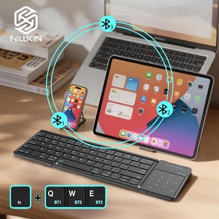 NILLKIN แป้นพิมพ์บลูทู ธ แบบพับได้ นิลคิน ลูกบาศก์ พร้อมทัชแพดและจํานวน เบาะ – แบบพกพา 3 พับเชื่อมต่อ 3 อุปกรณ์พร้อมกัน, ปุ่มขนาดเต็ม, แทร็กแพดขนาดใหญ่สําหรับ ไอแพด/แล็ปท็อป/พีซี/แท็